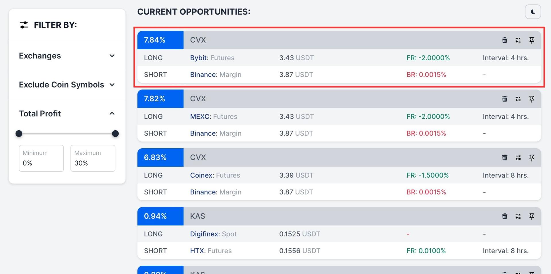 Astra Arbitrage tool interface