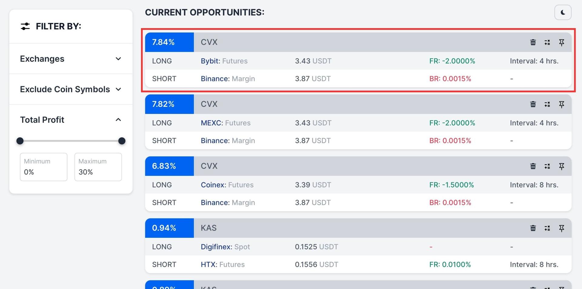 Astra Arbitrage tool interface